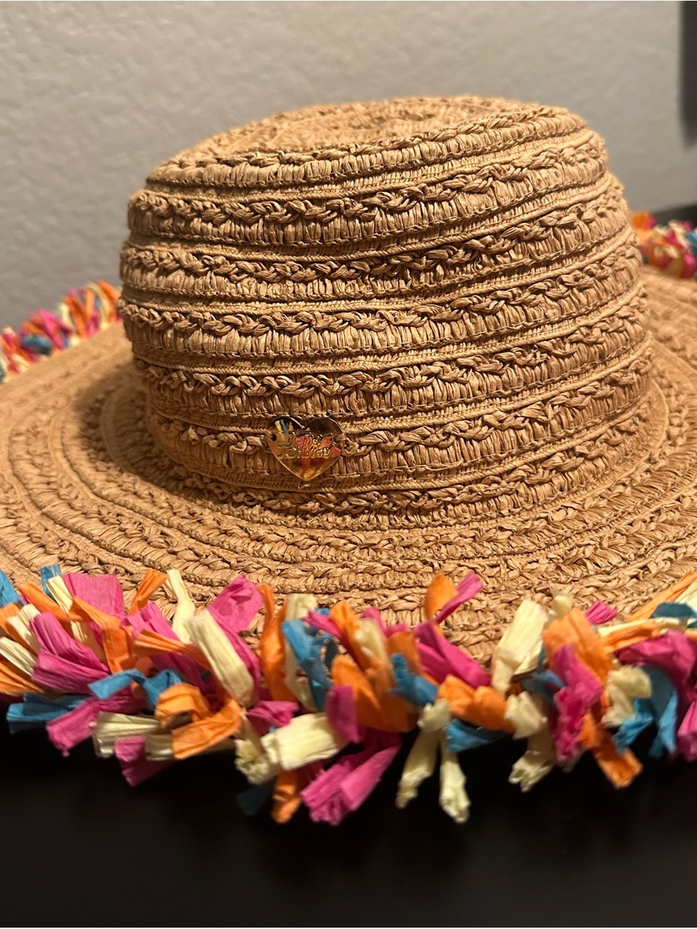 Betsey Johnson Multicolor Raffia Wide Brim Sun Hat